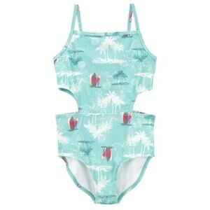 OshKosh B'gosh girls swimsuit size 5 beach print blue side cut out details NWOT
